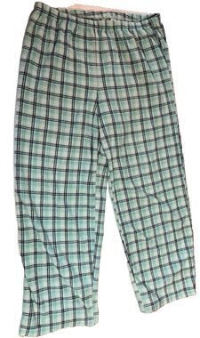 VS PINK Pajama Pants Sz  LTurquoise/Black Plaid Flannel Cozycore Wide Leg